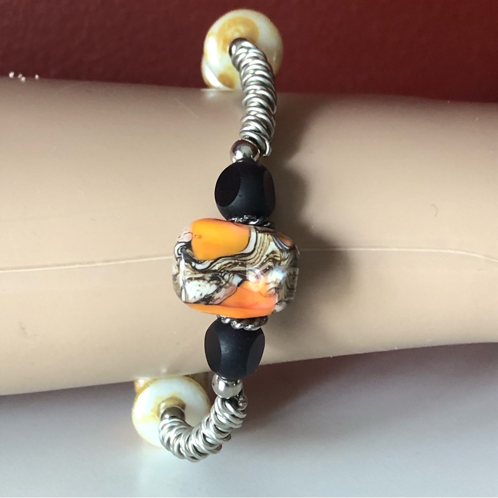 👛 (ANY 2/$20) HANDMADE Coil and Acrylic Bead Bracelet Lobster Clasp